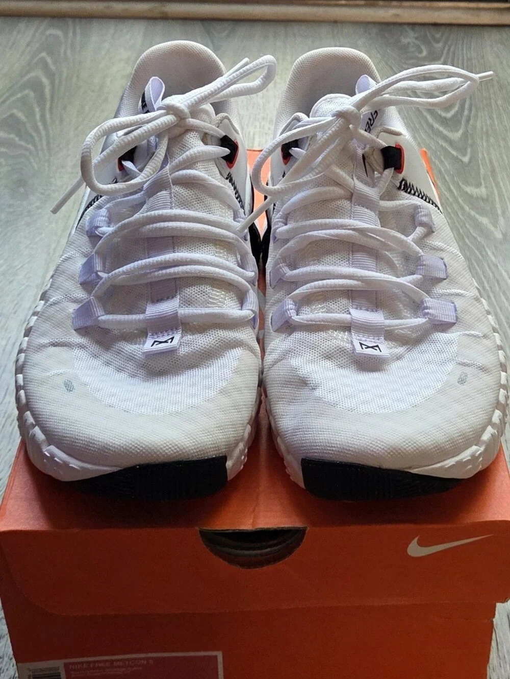 Nike Free Metcon 5 White Athletic Sneakers with Bright Crimson & Black Accent